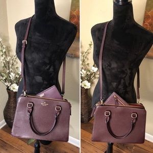 - Kate Spade Mulberry Street Lisa  Burgundy Leather Crossbody Satchel w/ Wallet
